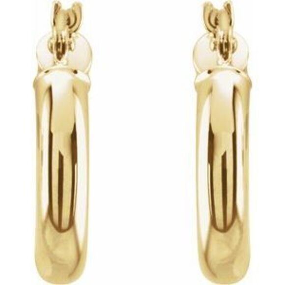 14K Yellow Tube 15 mm Hoop Earrings